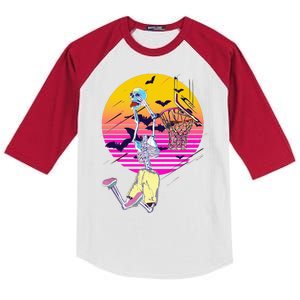 Funny Halloween Skeleton Basketball Player Dunking Skull Kids Colorblock Raglan Jersey