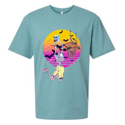 Funny Halloween Skeleton Basketball Player Dunking Skull Sueded Cloud Jersey T-Shirt