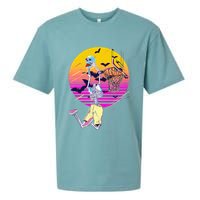 Funny Halloween Skeleton Basketball Player Dunking Skull Sueded Cloud Jersey T-Shirt