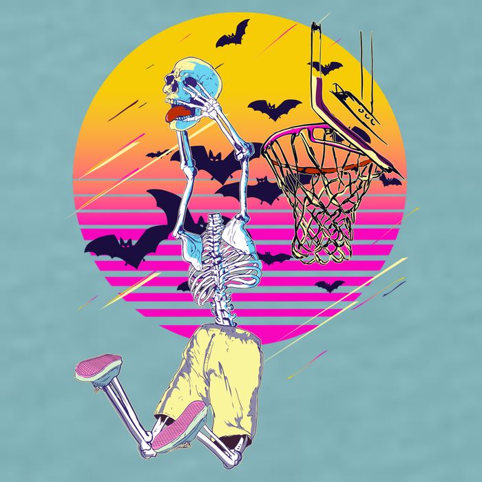 Funny Halloween Skeleton Basketball Player Dunking Skull Sueded Cloud Jersey T-Shirt