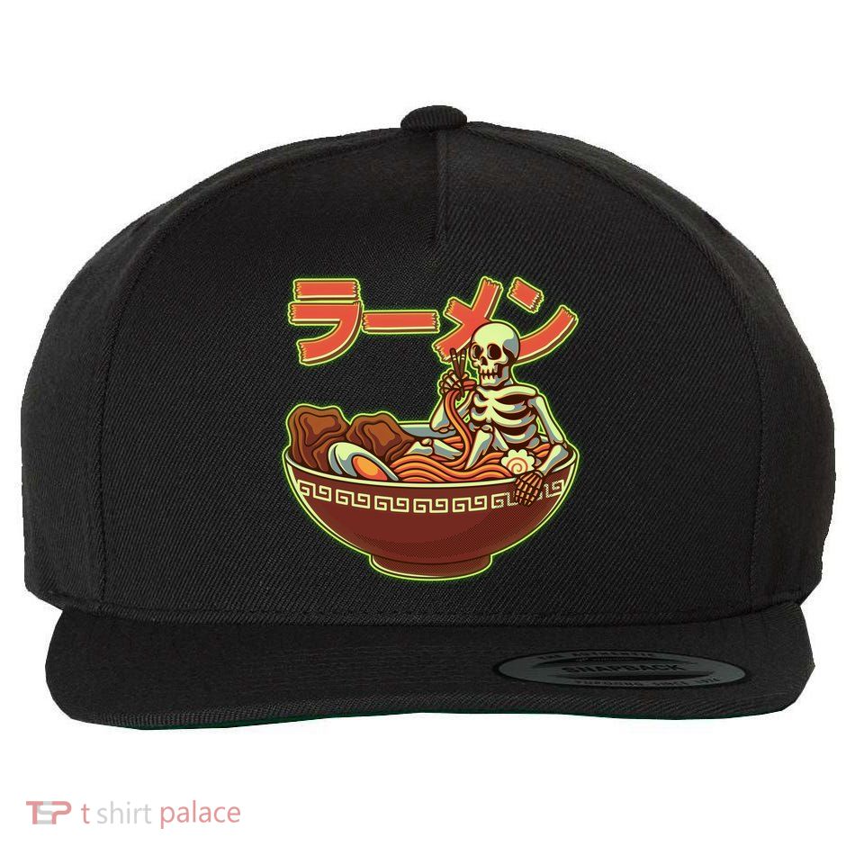 Funny Halloween Skeleton Japanese Ramen Bowl Wool Snapback Cap