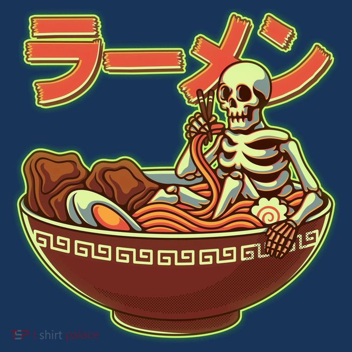 Funny Halloween Skeleton Japanese Ramen Bowl 7 Panel Mesh Trucker Snapback Hat