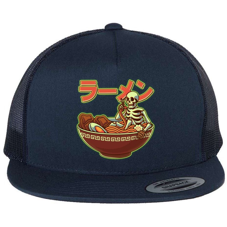 Funny Halloween Skeleton Japanese Ramen Bowl Flat Bill Trucker Hat