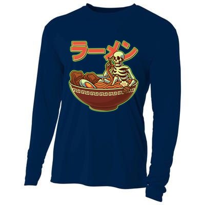 Funny Halloween Skeleton Japanese Ramen Bowl Cooling Performance Long Sleeve Crew