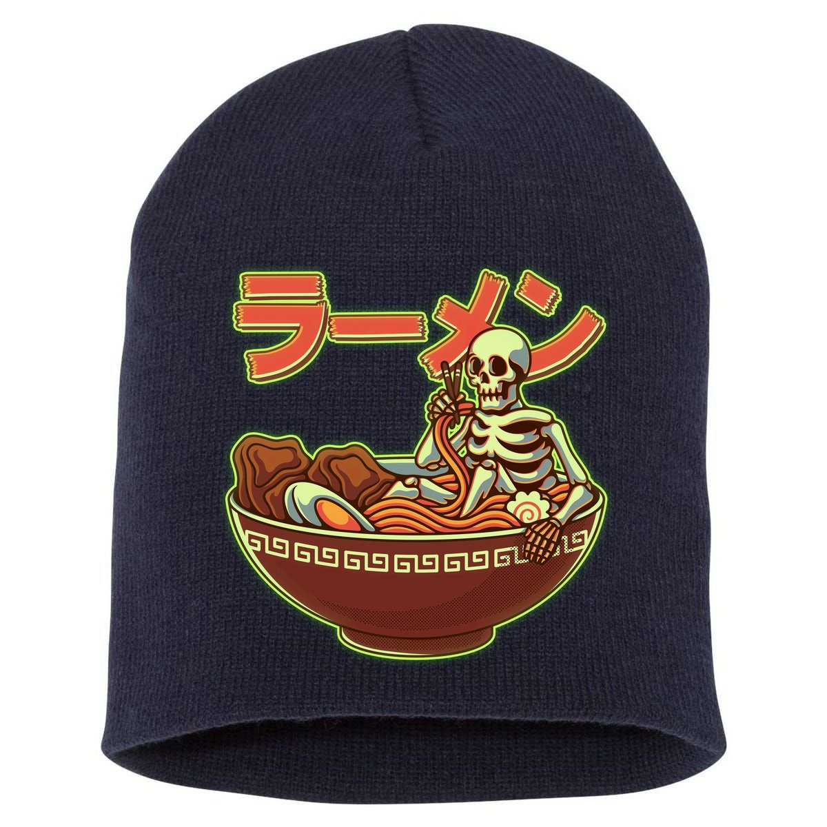 Funny Halloween Skeleton Japanese Ramen Bowl Short Acrylic Beanie