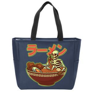 Funny Halloween Skeleton Japanese Ramen Bowl Zip Tote Bag