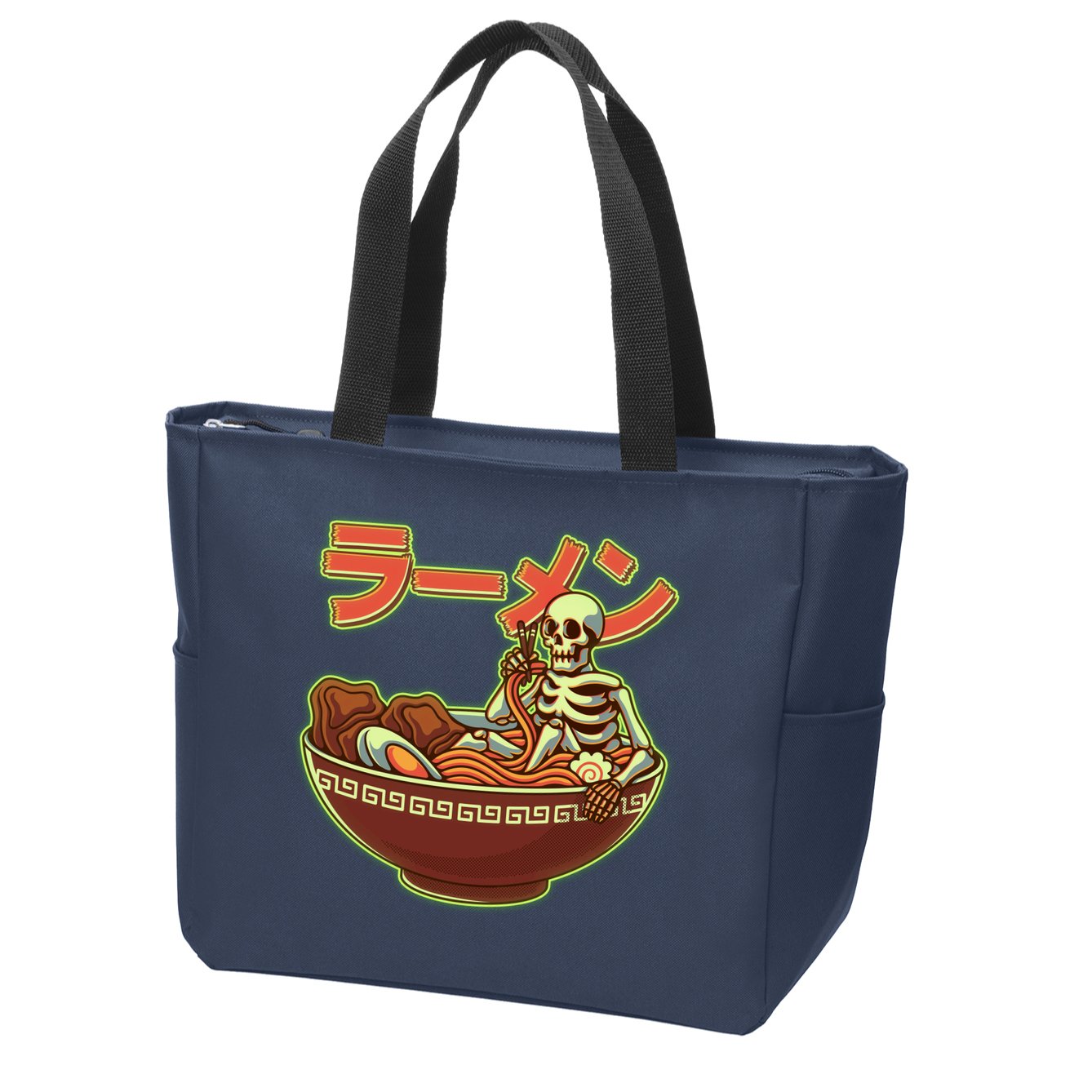Funny Halloween Skeleton Japanese Ramen Bowl Zip Tote Bag