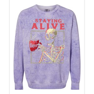 Funny Halloween Staying Alive Coffee Skeleton Stay Spooky Colorblast Crewneck Sweatshirt