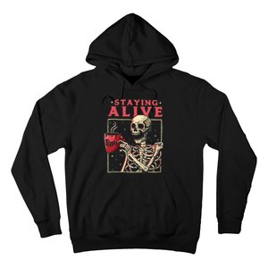 Funny Halloween Staying Alive Coffee Skeleton Stay Spooky Hoodie