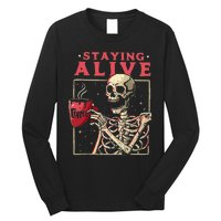 Funny Halloween Staying Alive Coffee Skeleton Stay Spooky Long Sleeve Shirt