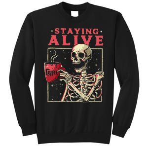 Funny Halloween Staying Alive Coffee Skeleton Stay Spooky Sweatshirt