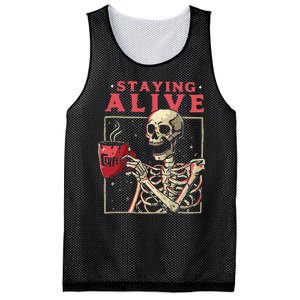 Funny Halloween Staying Alive Coffee Skeleton Stay Spooky Mesh Reversible Basketball Jersey Tank