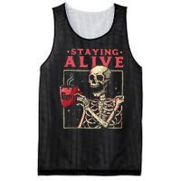 Funny Halloween Staying Alive Coffee Skeleton Stay Spooky Mesh Reversible Basketball Jersey Tank