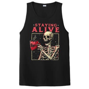 Funny Halloween Staying Alive Coffee Skeleton Stay Spooky PosiCharge Competitor Tank