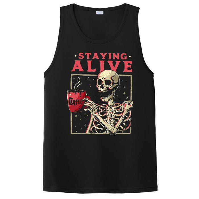 Funny Halloween Staying Alive Coffee Skeleton Stay Spooky PosiCharge Competitor Tank