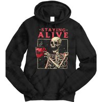 Funny Halloween Staying Alive Coffee Skeleton Stay Spooky Tie Dye Hoodie