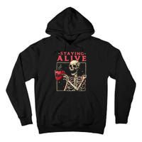 Funny Halloween Staying Alive Coffee Skeleton Stay Spooky Tall Hoodie