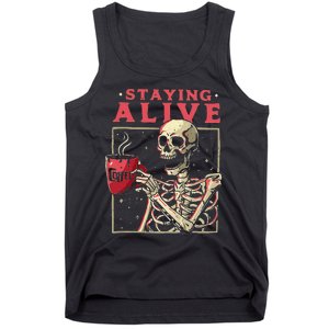 Funny Halloween Staying Alive Coffee Skeleton Stay Spooky Tank Top