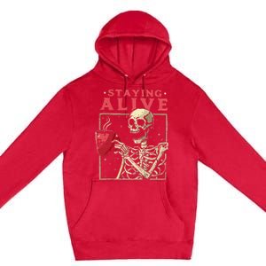 Funny Halloween Staying Alive Coffee Skeleton Stay Spooky Premium Pullover Hoodie