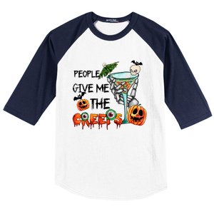 Funny Halloween Skeleton Hand Fall People Give Me The Creeps Halloween Gift Baseball Sleeve Shirt