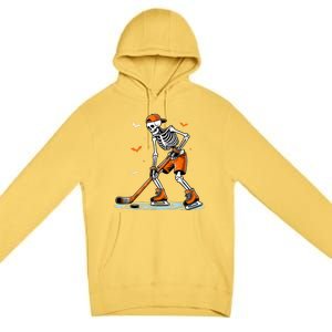 Funny Halloween Skeleton Ice Hockey Gift Sticks Hockey Premium Pullover Hoodie