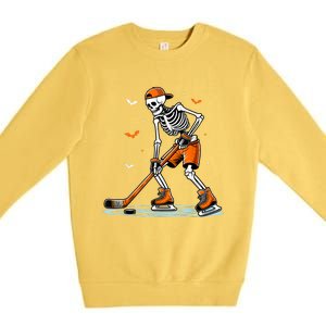 Funny Halloween Skeleton Ice Hockey Gift Sticks Hockey Premium Crewneck Sweatshirt