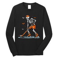 Funny Halloween Skeleton Ice Hockey Gift Sticks Hockey Long Sleeve Shirt