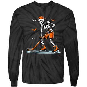 Funny Halloween Skeleton Ice Hockey Gift Sticks Hockey Tie-Dye Long Sleeve Shirt