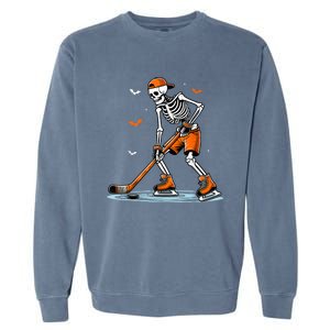 Funny Halloween Skeleton Ice Hockey Gift Sticks Hockey Garment-Dyed Sweatshirt