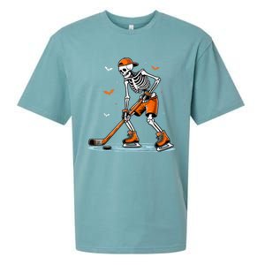 Funny Halloween Skeleton Ice Hockey Gift Sticks Hockey Sueded Cloud Jersey T-Shirt