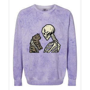 Funny Halloween Skull Skeleton Holding Cat Gift Colorblast Crewneck Sweatshirt