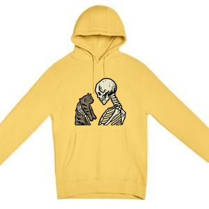 Funny Halloween Skull Skeleton Holding Cat Gift Premium Pullover Hoodie