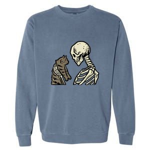 Funny Halloween Skull Skeleton Holding Cat Gift Garment-Dyed Sweatshirt