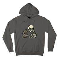 Funny Halloween Skull Skeleton Holding Cat Gift Hoodie