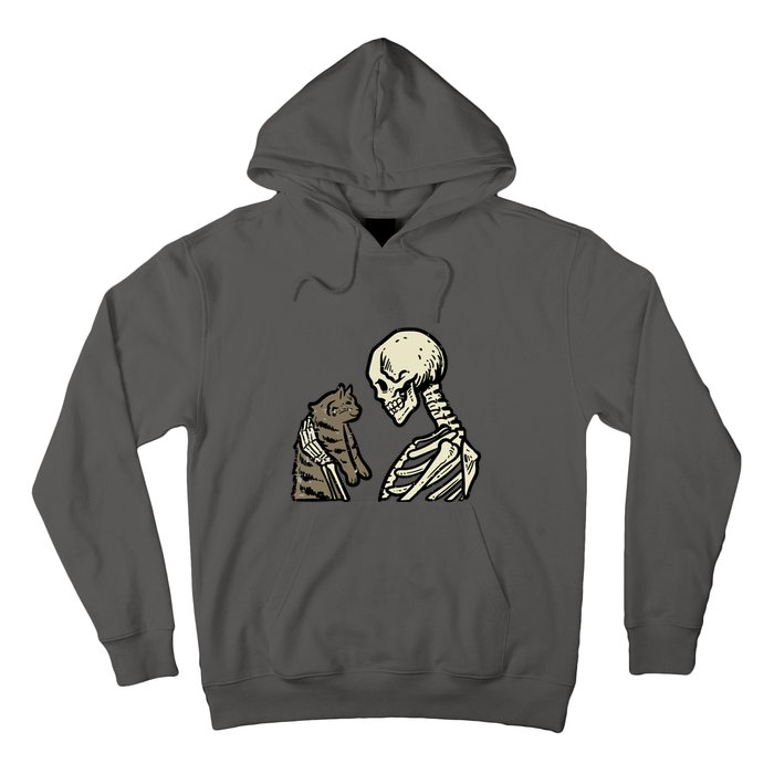 Funny Halloween Skull Skeleton Holding Cat Gift Hoodie