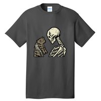 Funny Halloween Skull Skeleton Holding Cat Gift Tall T-Shirt