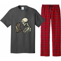 Funny Halloween Skull Skeleton Holding Cat Gift Pajama Set