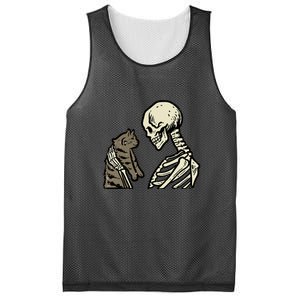 Funny Halloween Skull Skeleton Holding Cat Gift Mesh Reversible Basketball Jersey Tank