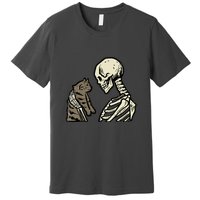 Funny Halloween Skull Skeleton Holding Cat Gift Premium T-Shirt