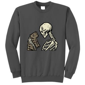 Funny Halloween Skull Skeleton Holding Cat Gift Tall Sweatshirt