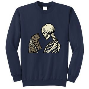 Funny Halloween Skull Skeleton Holding Cat Gift Sweatshirt