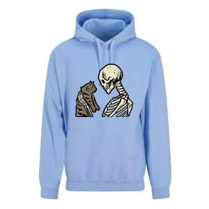 Funny Halloween Skull Skeleton Holding Cat Gift Unisex Surf Hoodie