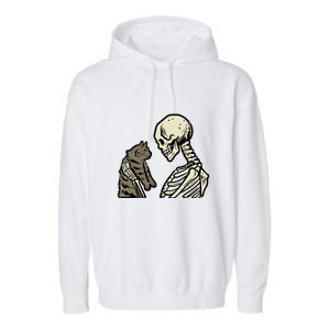 Funny Halloween Skull Skeleton Holding Cat Gift Garment-Dyed Fleece Hoodie