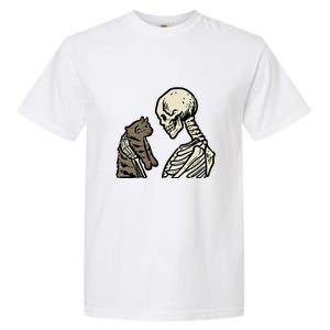 Funny Halloween Skull Skeleton Holding Cat Gift Garment-Dyed Heavyweight T-Shirt