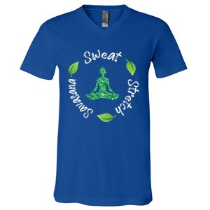 Funny Hippie Sweat Stretch Savasana Repeat Yoga Quote Meaningful Gift V-Neck T-Shirt