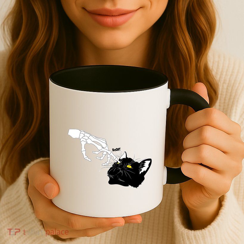 Funny Halloween Skeleton Boop Kitten Cat Nose Mug