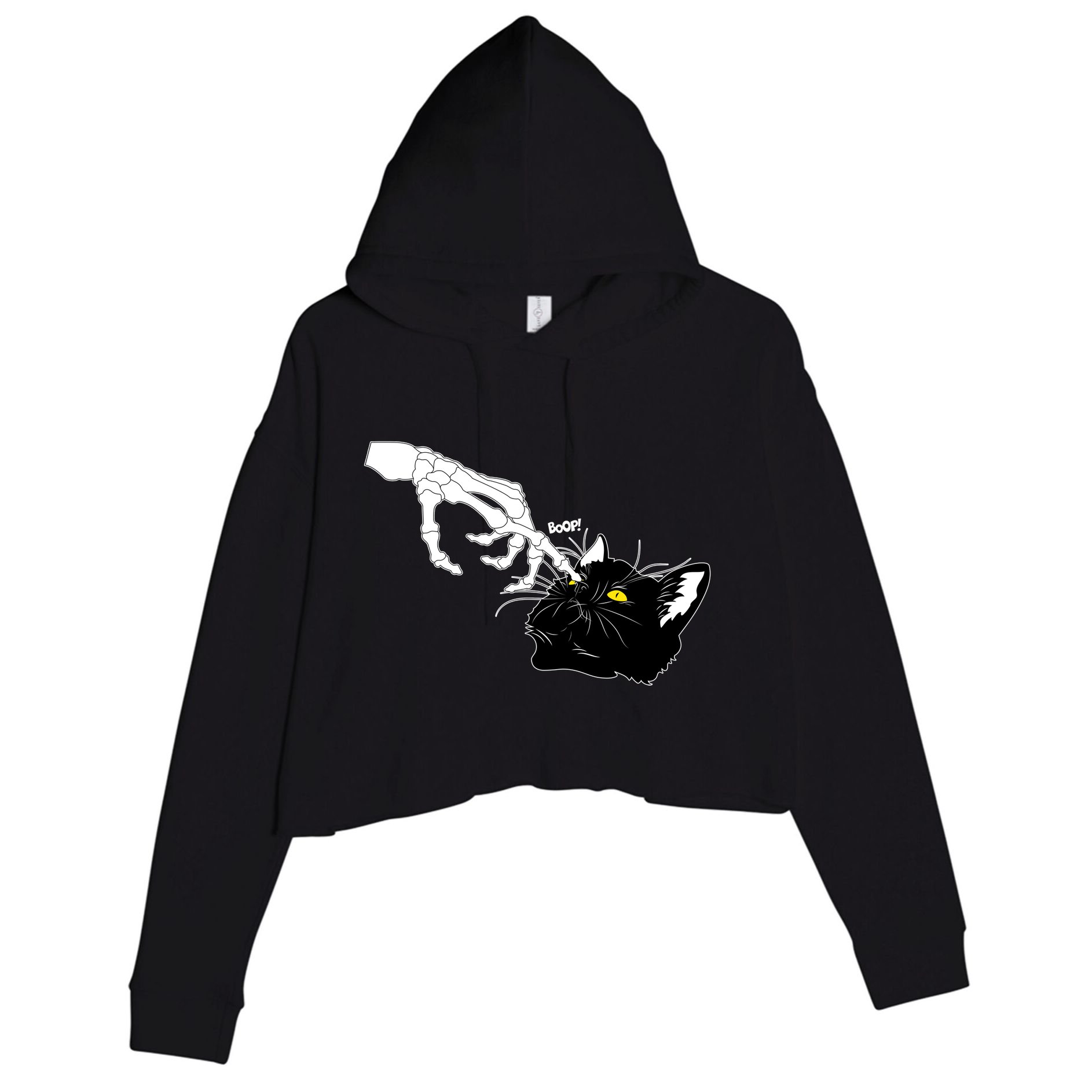 Funny Halloween Skeleton Boop Kitten Cat Nose Crop Fleece Hoodie