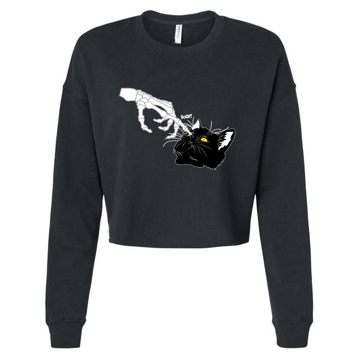 Funny Halloween Skeleton Boop Kitten Cat Nose Cropped Pullover Crew