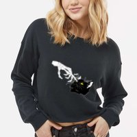 Funny Halloween Skeleton Boop Kitten Cat Nose Cropped Pullover Crew
