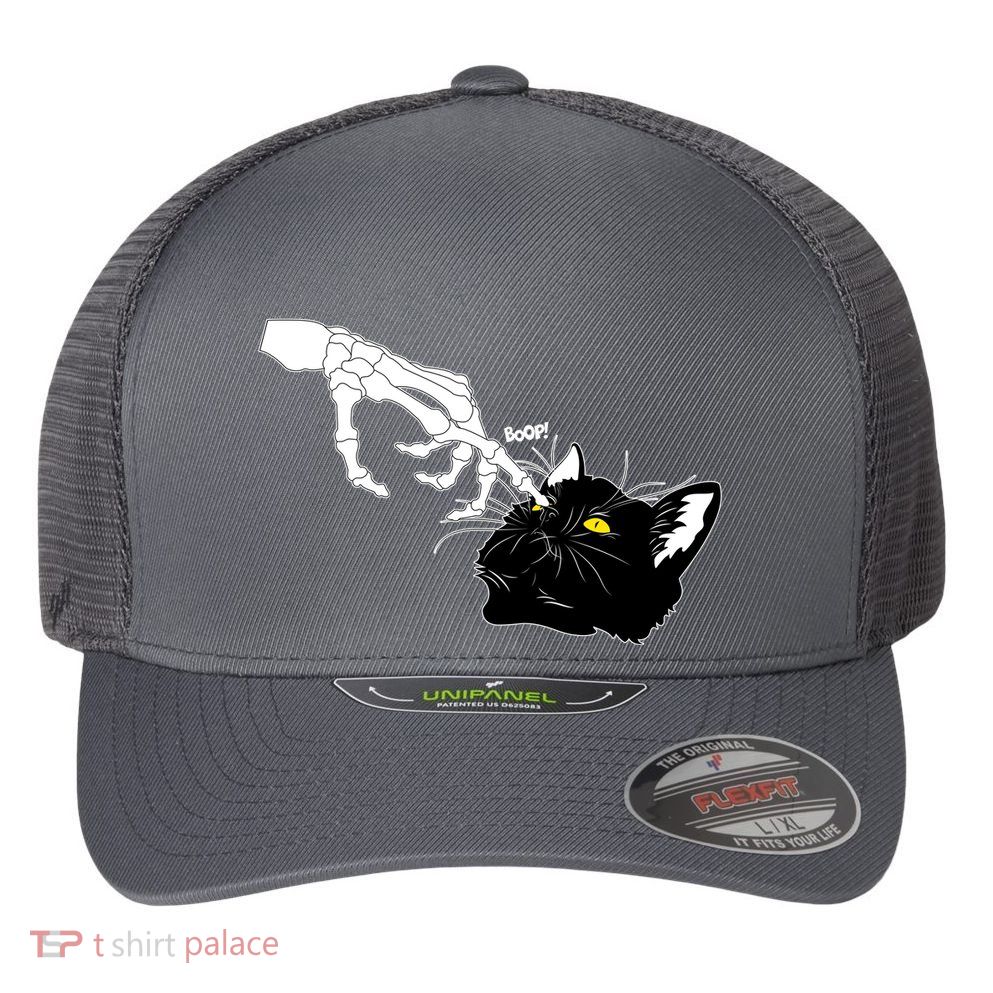 Funny Halloween Skeleton Boop Kitten Cat Nose Flexfit Unipanel Trucker Cap